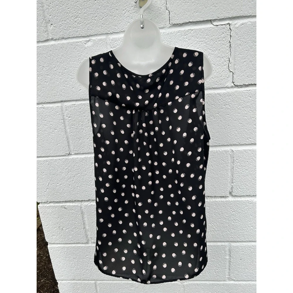 Elle Black White Polka Dot Ruffle Neck Sleeveless Blouse Top XXL Peach Lightet - Picture 5 of 7